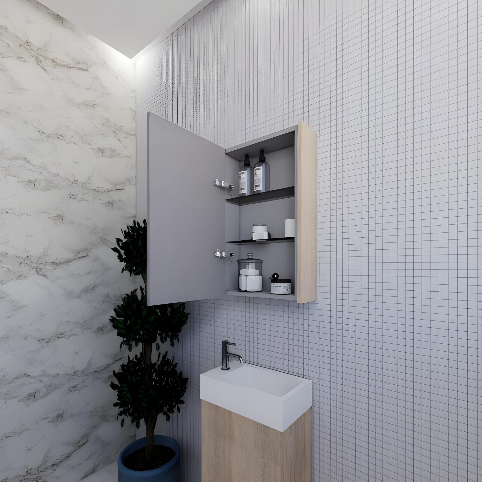 RIVA GENEVA LIGHT OAK MIRROR SHAVING CABINET 450X720MM