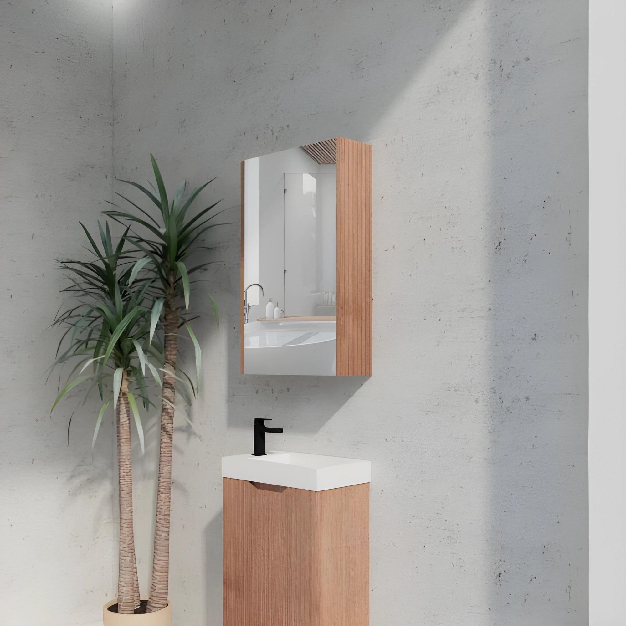 RIVA GENEVA FLUTED SOLID TIMBER MIRROR SHAVING CABINET 450X720MM