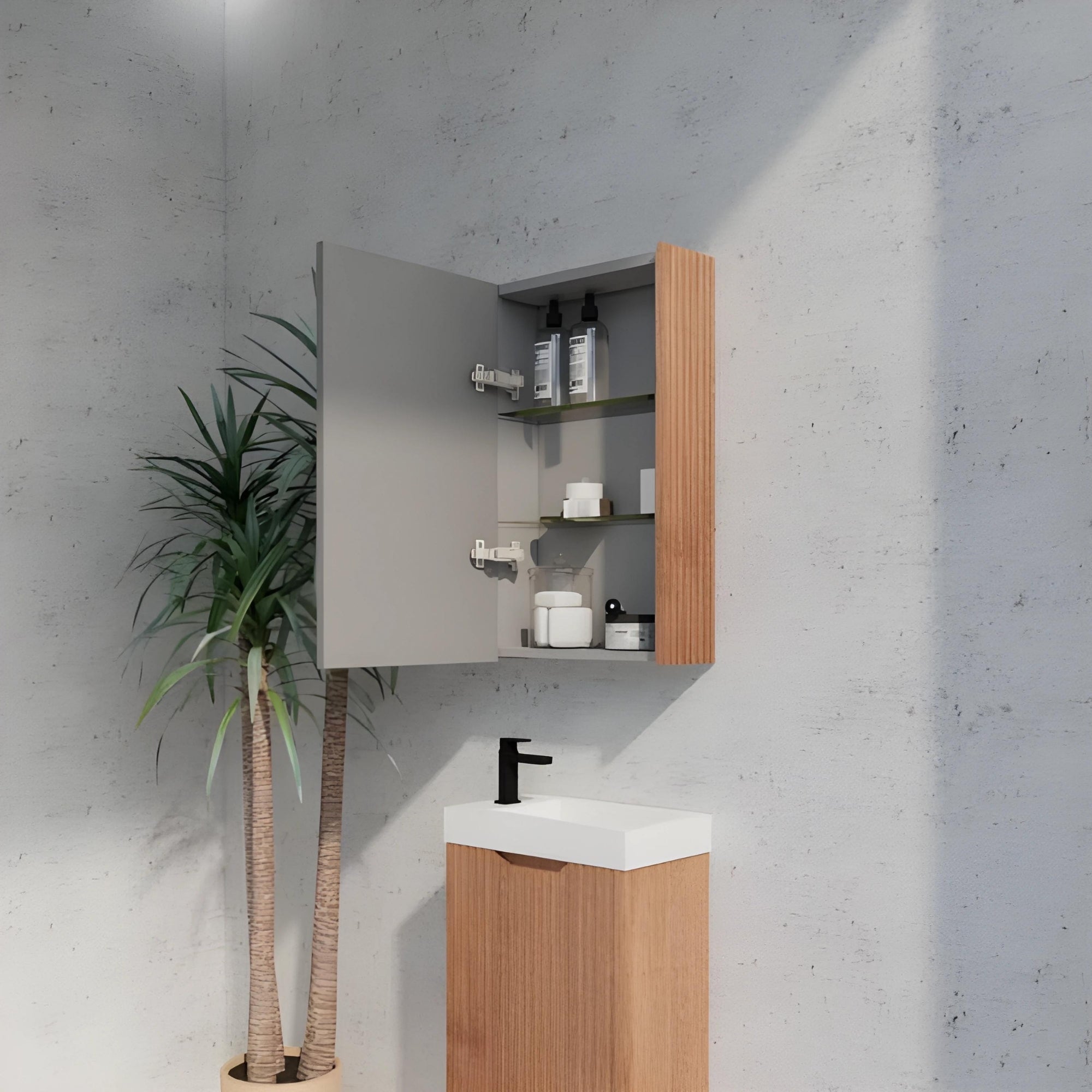 RIVA GENEVA FLUTED SOLID TIMBER MIRROR SHAVING CABINET 450X720MM