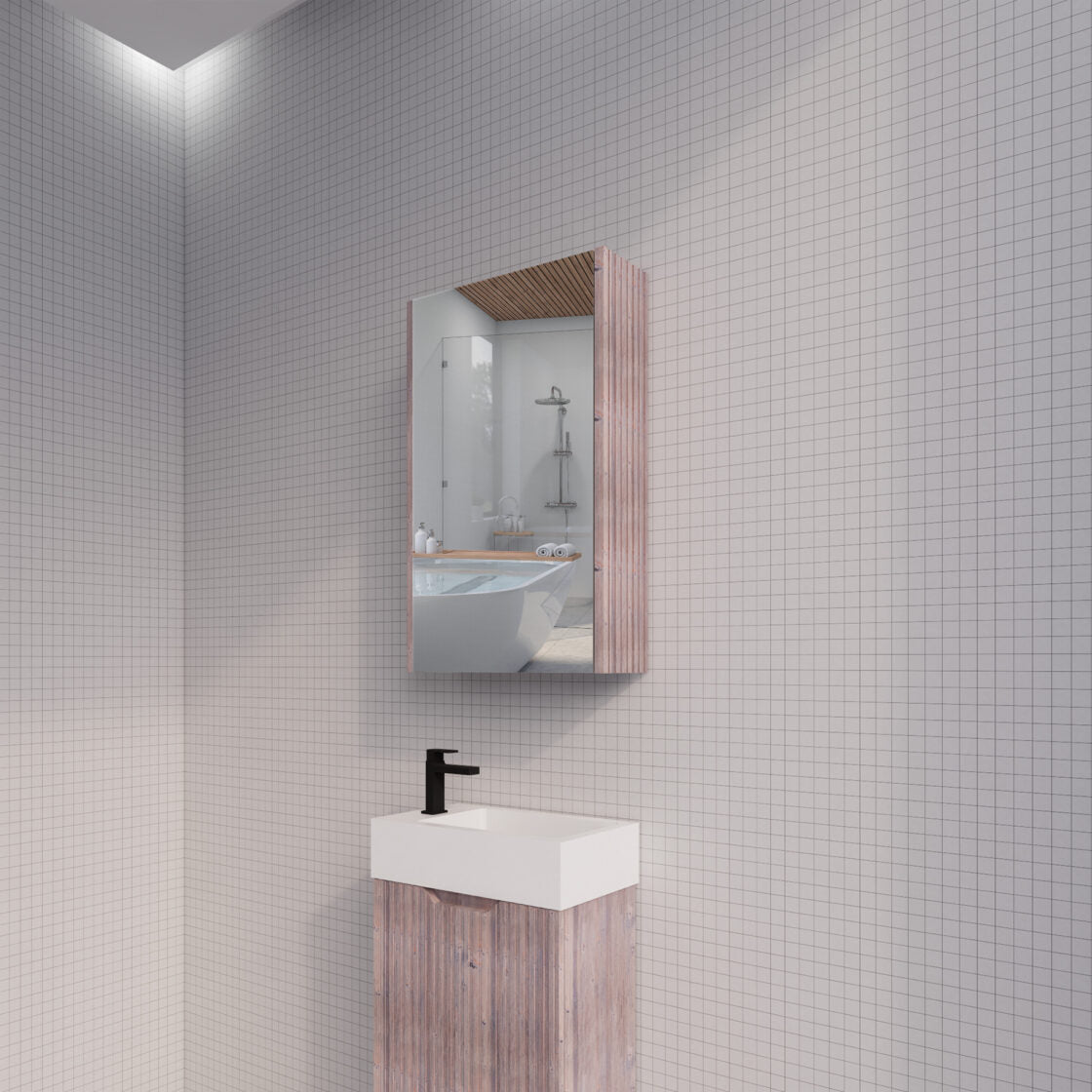 RIVA GENEVA WHITE OAK FLUTED MIRROR CABINET 450X720MM