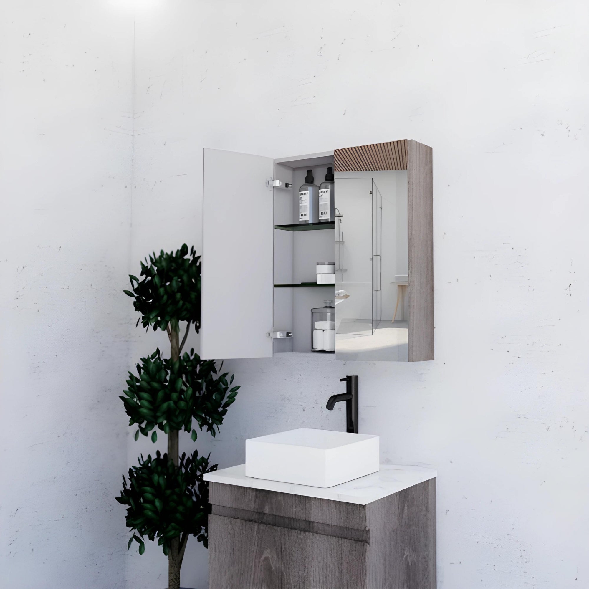 RIVA GENEVA DARK OAK MIRROR SHAVING CABINET 600X720MM