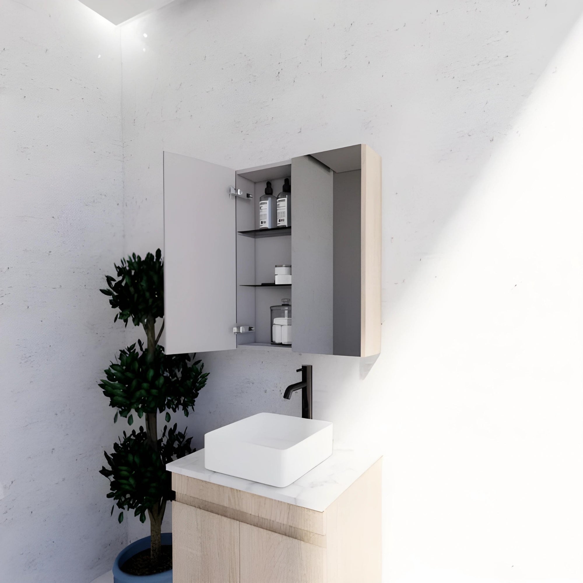 RIVA GENEVA LIGHT OAK MIRROR SHAVING CABINET 600X720MM