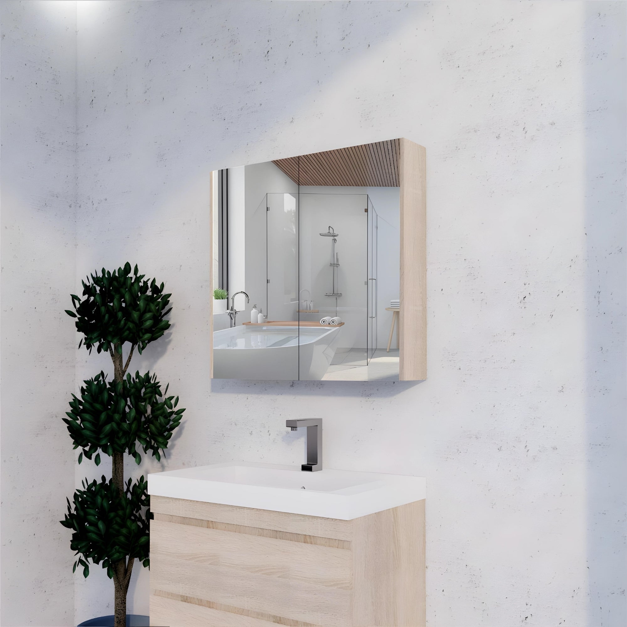 RIVA GENEVA LIGHT OAK MIRROR SHAVING CABINET 750X720MM