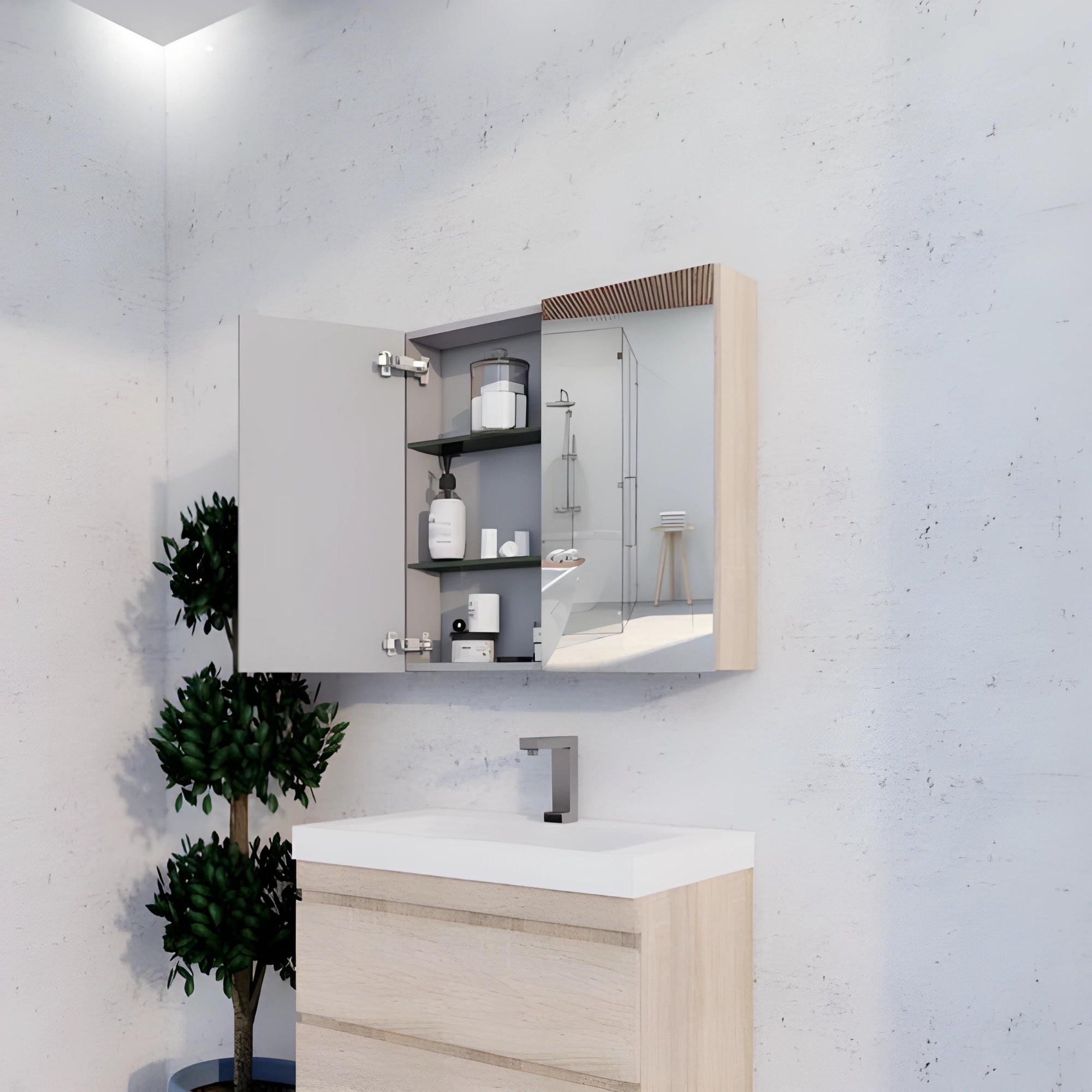 RIVA GENEVA LIGHT OAK MIRROR SHAVING CABINET 750X720MM