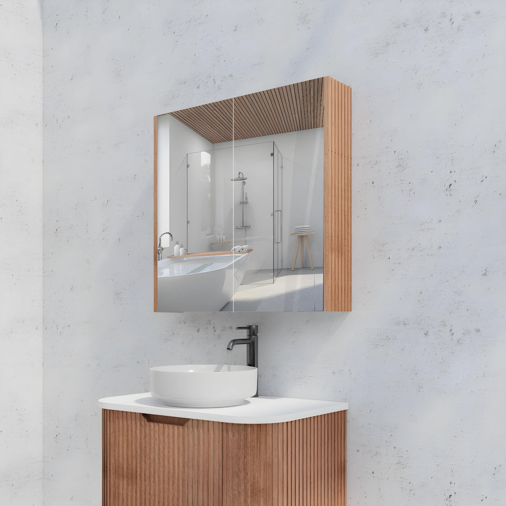 RIVA GENEVA FLUTED SOLID TIMBER MIRROR SHAVING CABINET 750X720MM