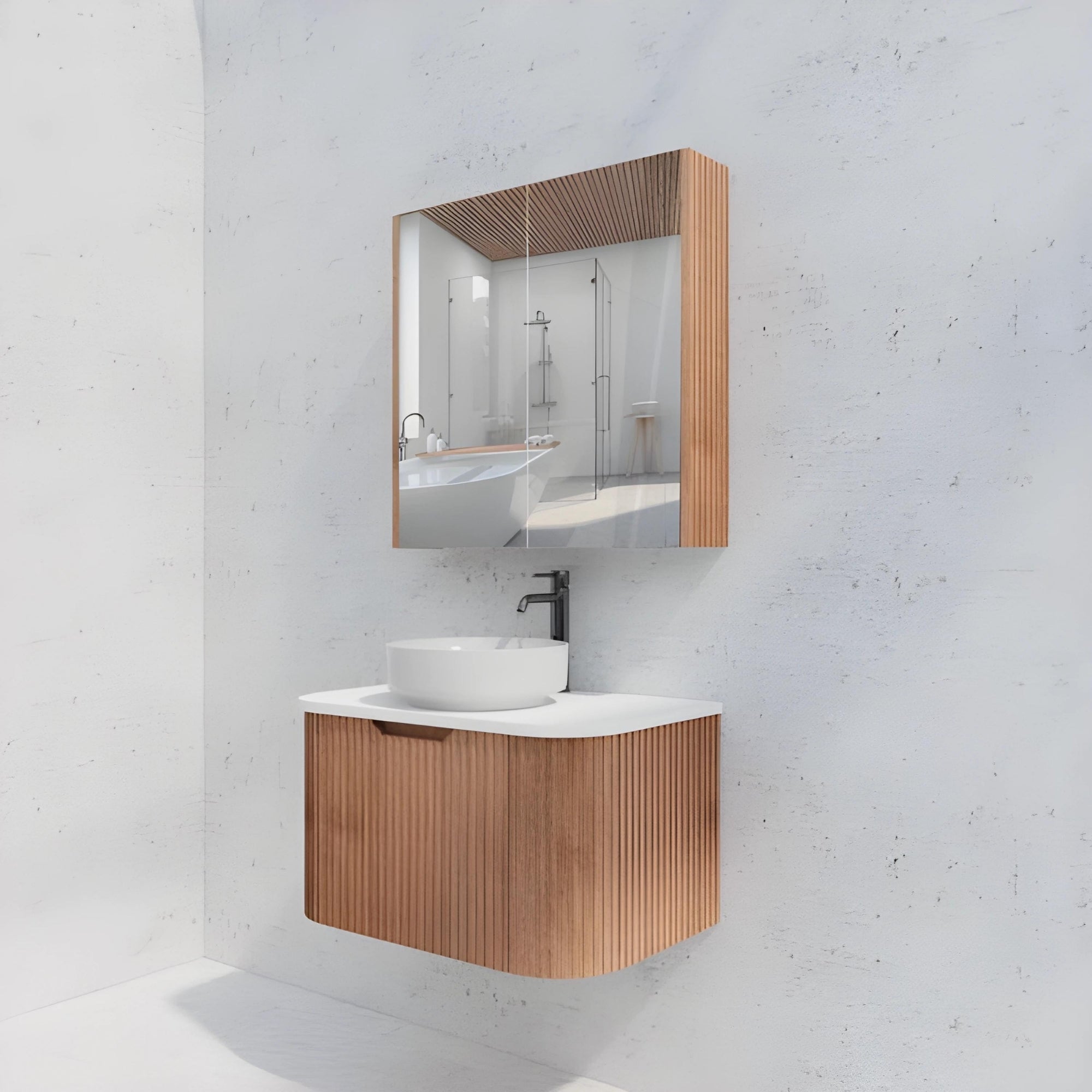RIVA GENEVA FLUTED SOLID TIMBER MIRROR SHAVING CABINET 750X720MM