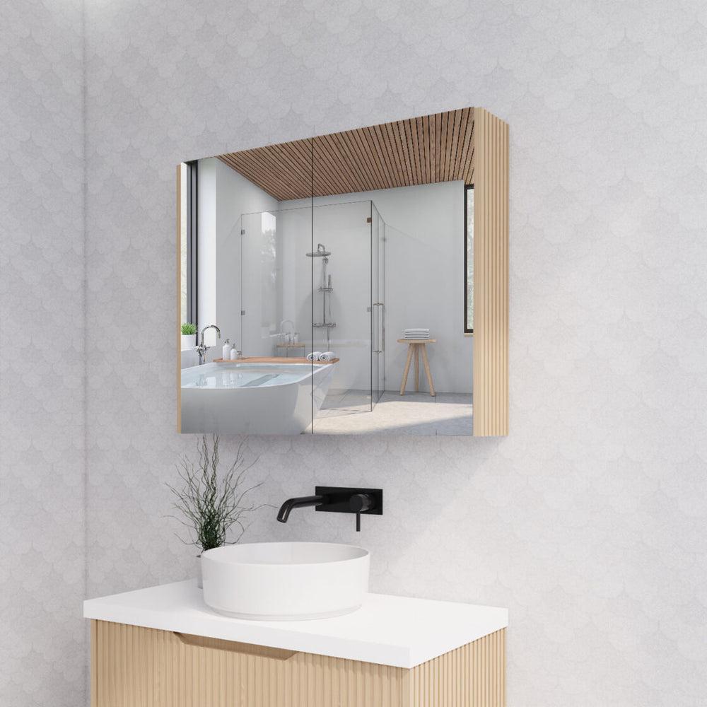 RIVA GENEVA AMERICAN OAK FLUTED MIRROR CABINET 900X720MM