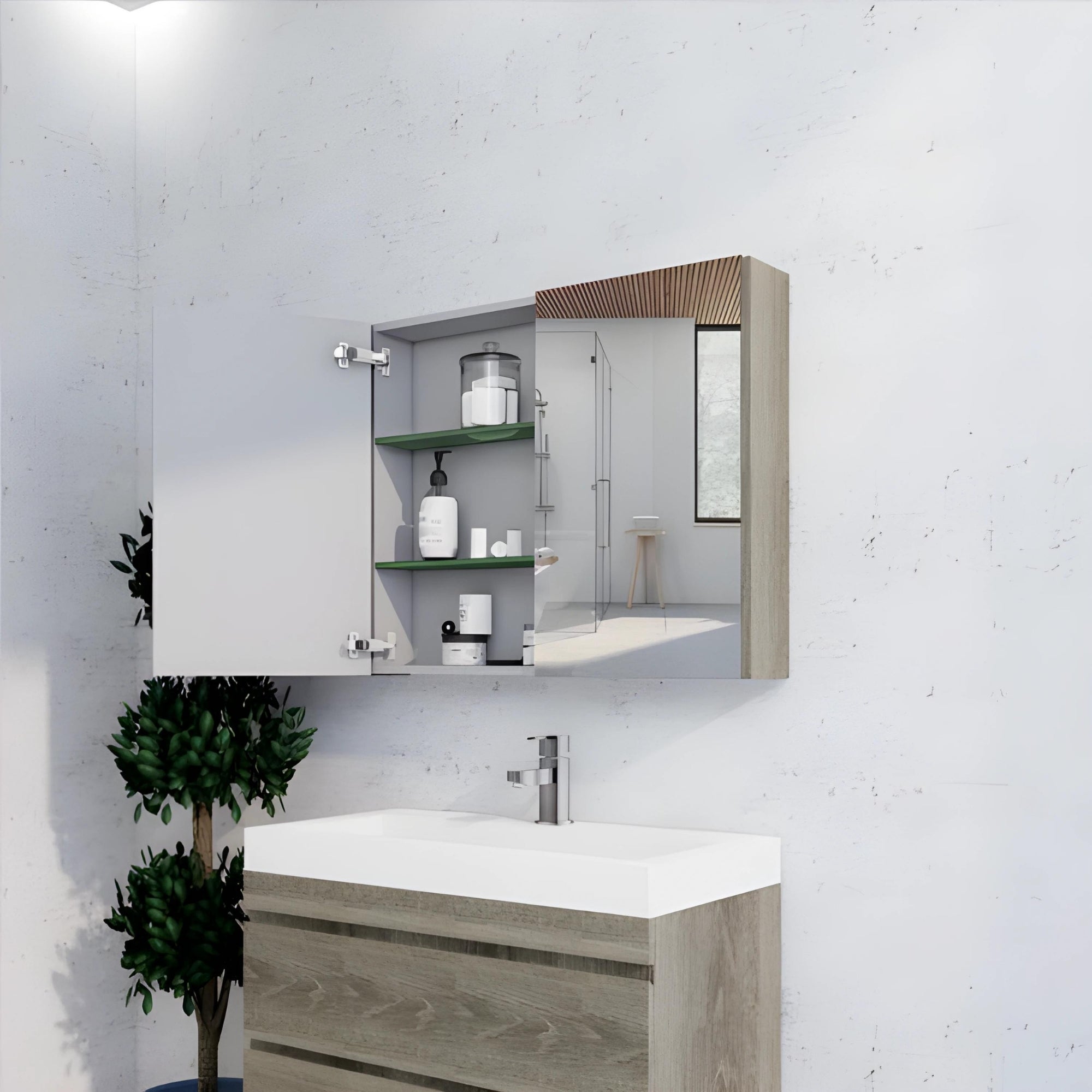 RIVA GENEVA DARK OAK MIRROR SHAVING CABINET 900X720MM