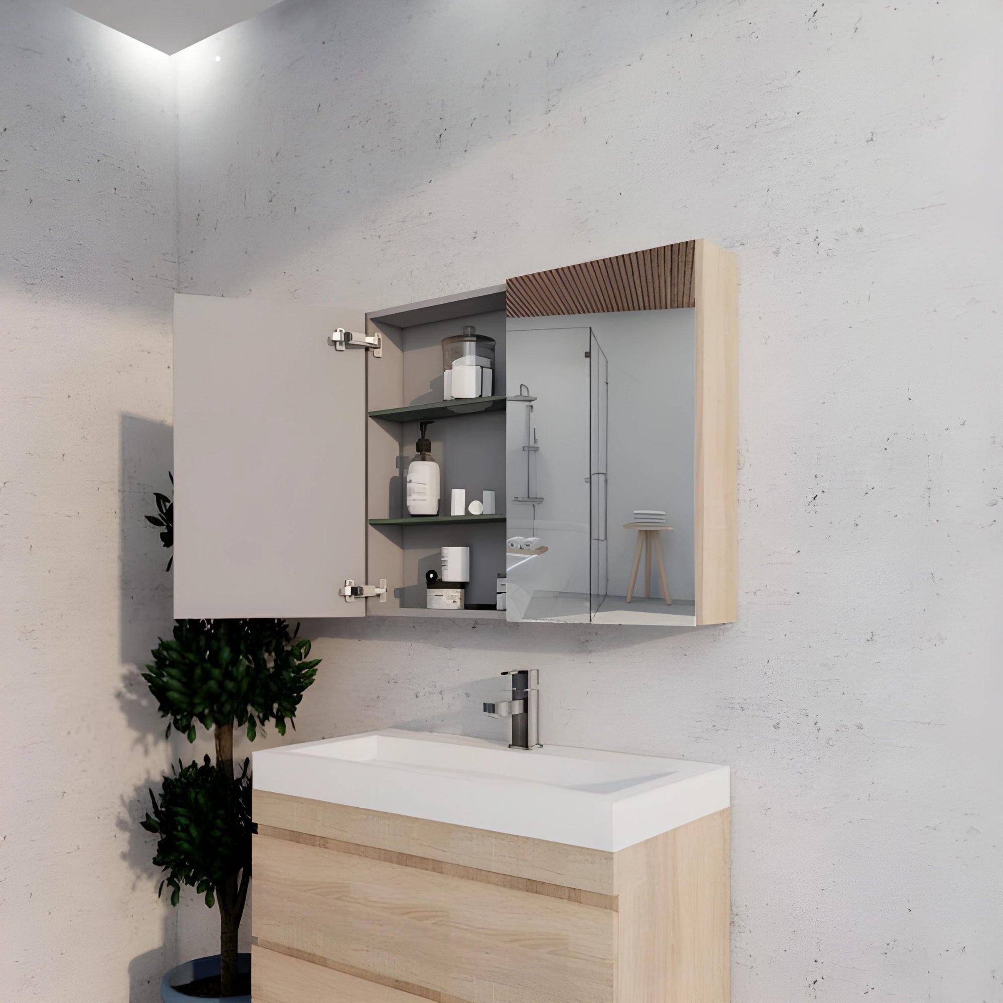 RIVA GENEVA LIGHT OAK MIRROR SHAVING CABINET 900X720MM