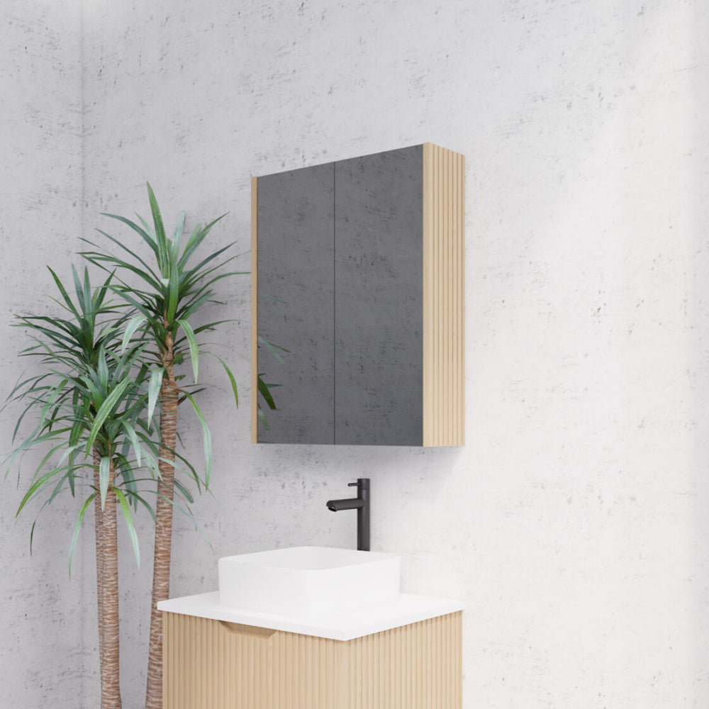 RIVA GENEVA AMERICAN OAK FLUTED MIRROR CABINET 600X720MM