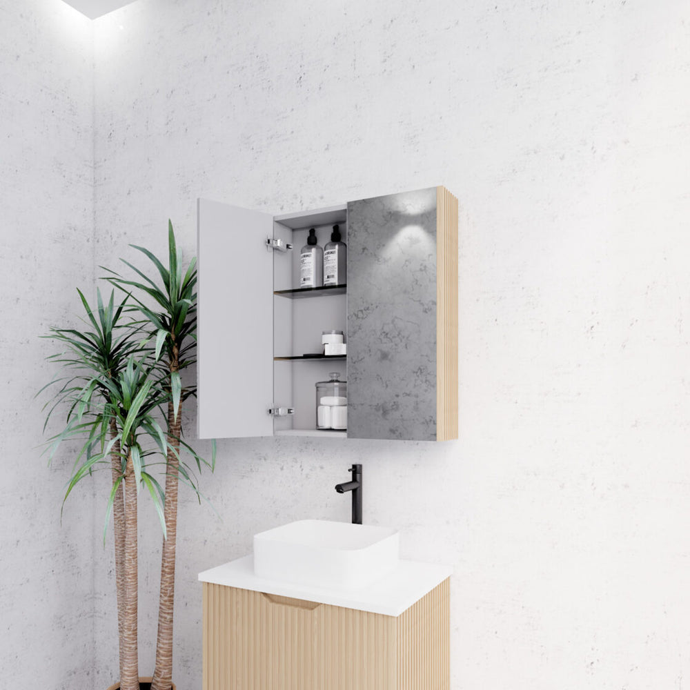 RIVA GENEVA AMERICAN OAK FLUTED MIRROR CABINET 600X720MM