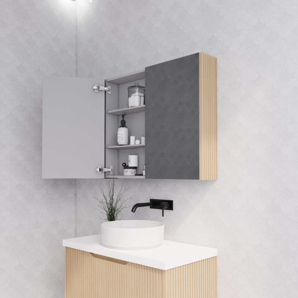 RIVA GENEVA AMERICAN OAK FLUTED MIRROR CABINET 900X720MM