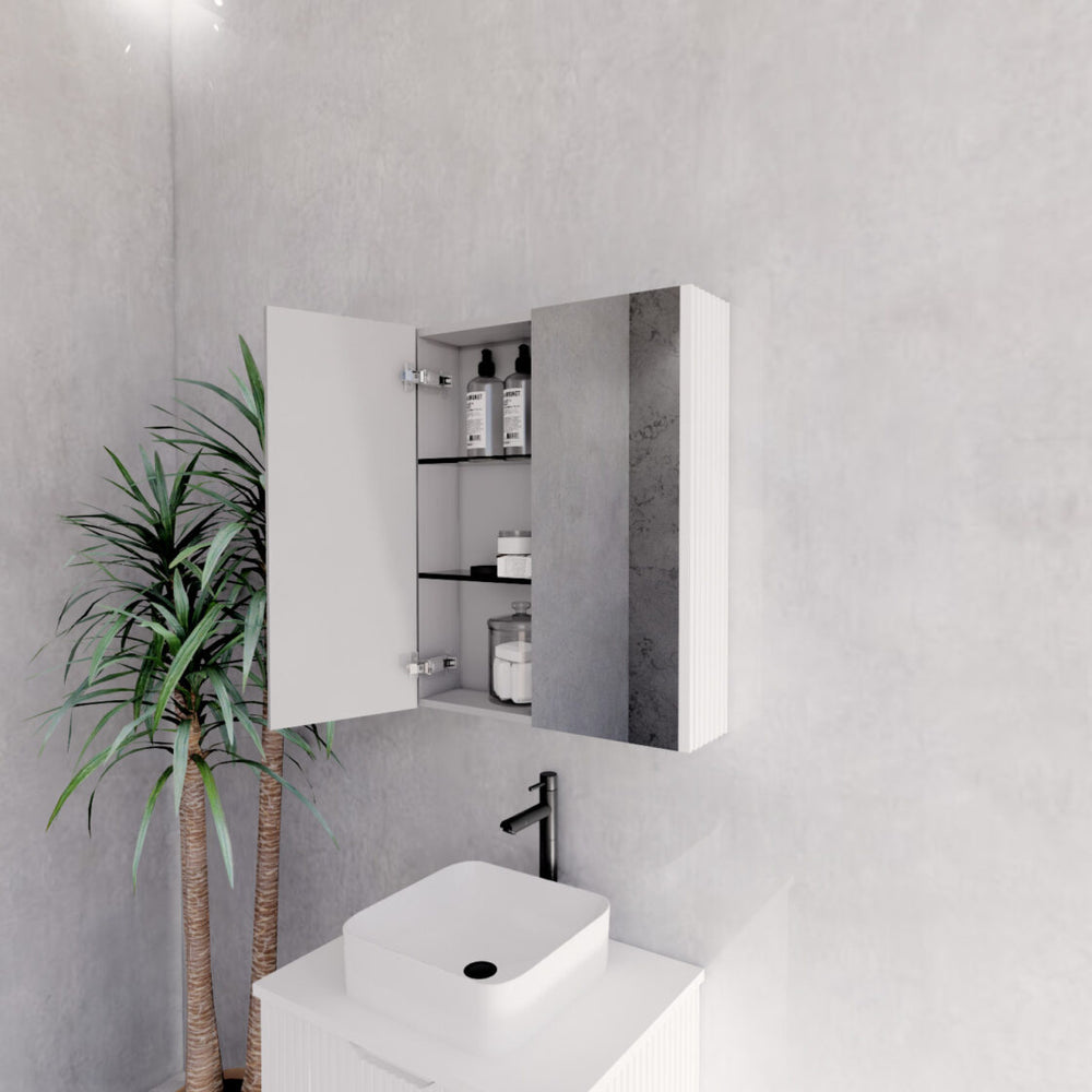 RIVA GENEVA MATTE WHITE FLUTED MIRROR CABINET 600X720MM