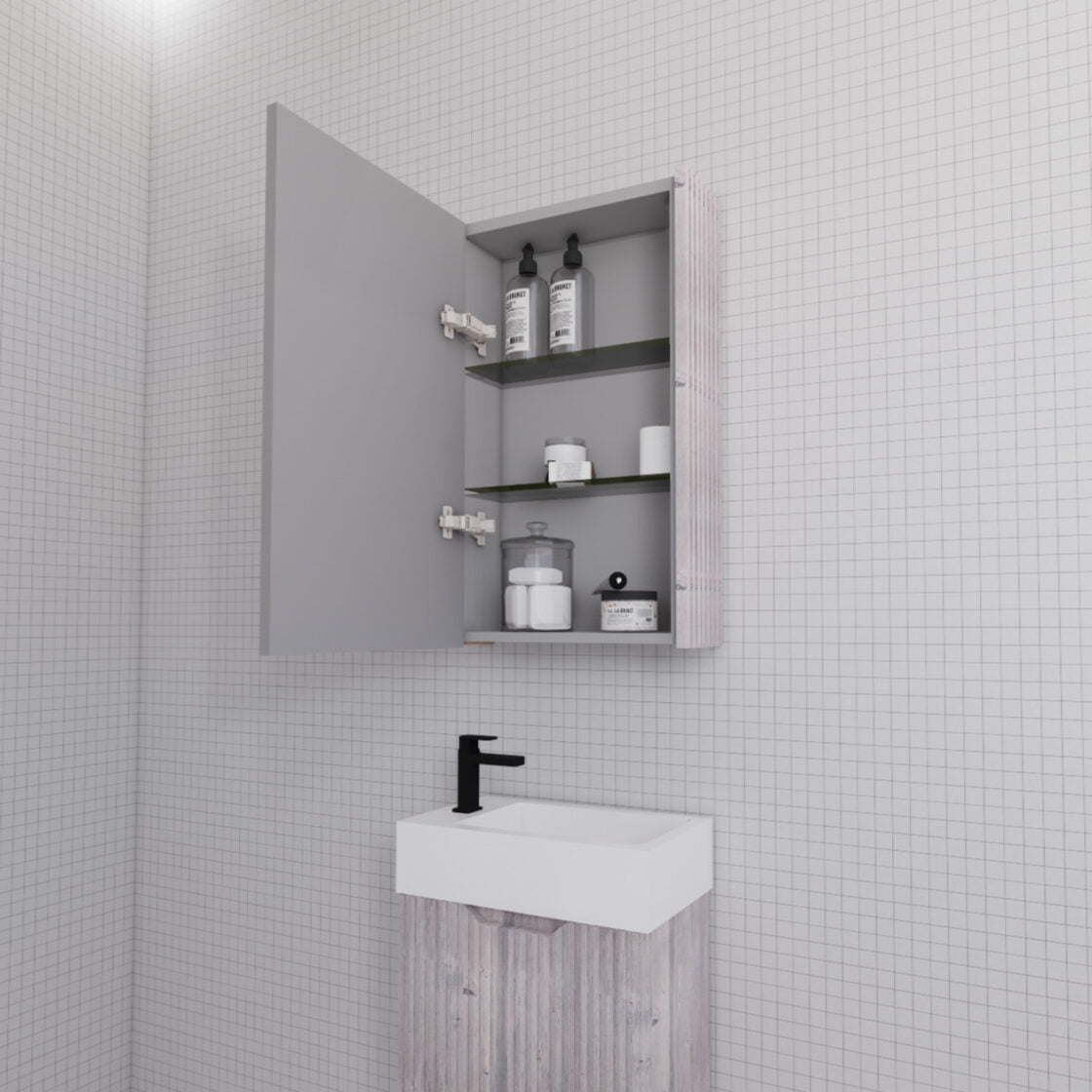 RIVA GENEVA WHITE OAK FLUTED MIRROR CABINET 450X720MM