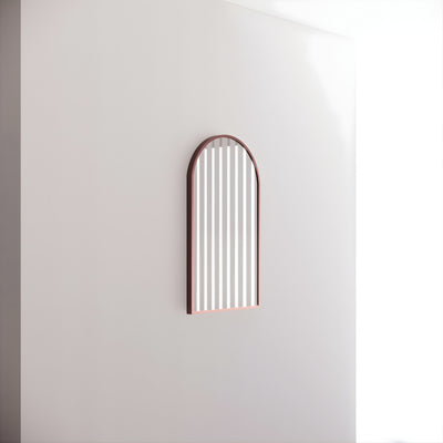 RIVA FRAMED ARCH MIRROR WALL MOUNTED BRUSHED COPPER 450X800MM
