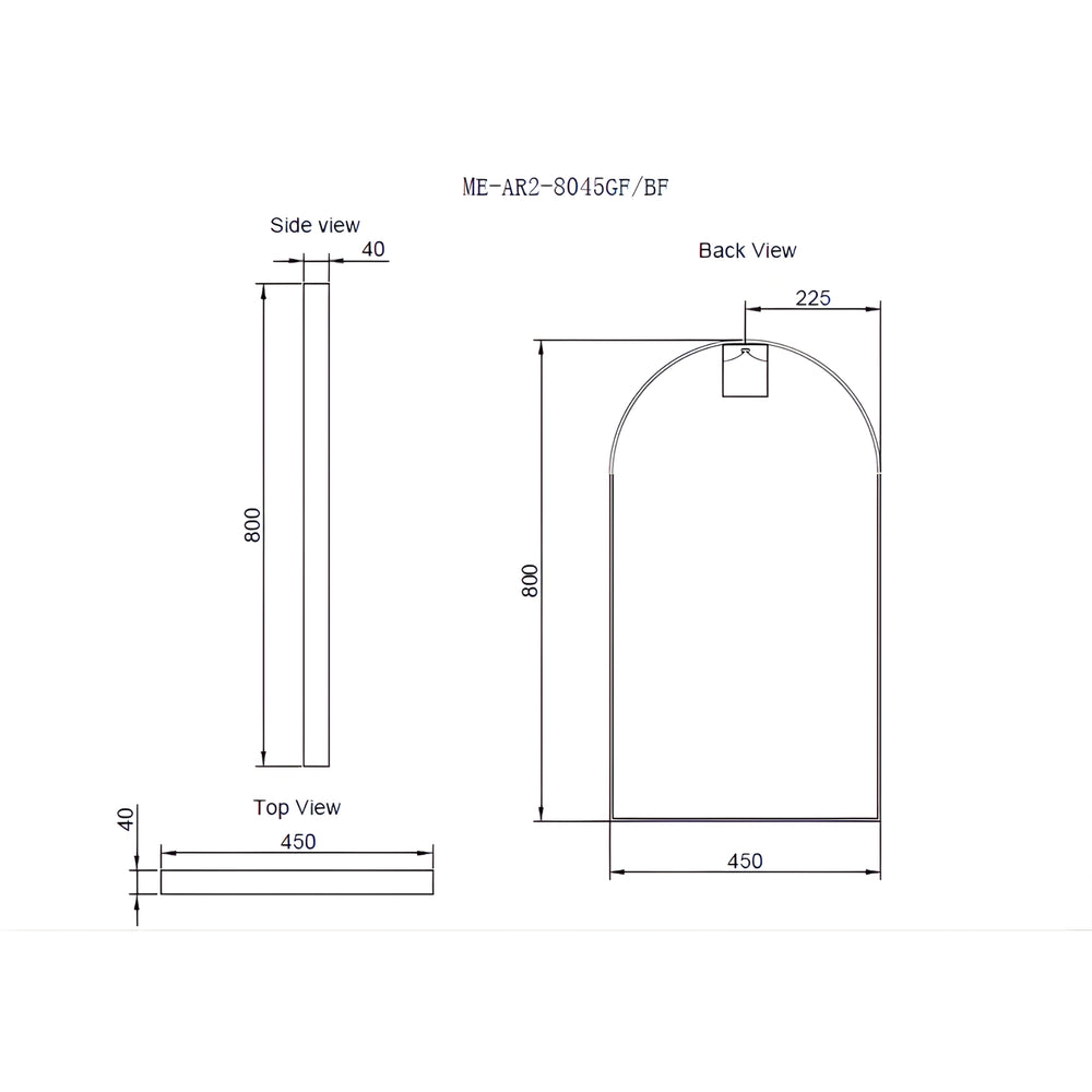 RIVA FRAMED ARCH MIRROR WALL MOUNTED BRUSHED COPPER 450X800MM