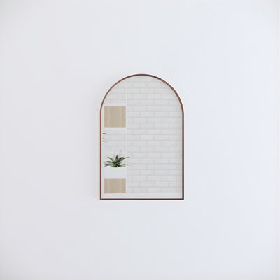 RIVA FRAMED ARCH MIRROR WALL MOUNTED BRUSHED COPPER 600X900MM