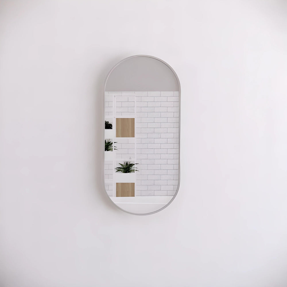 RIVA FRAMED OVAL MIRROR WALL MOUNTED BRUSHED NICKEL 450X900MM