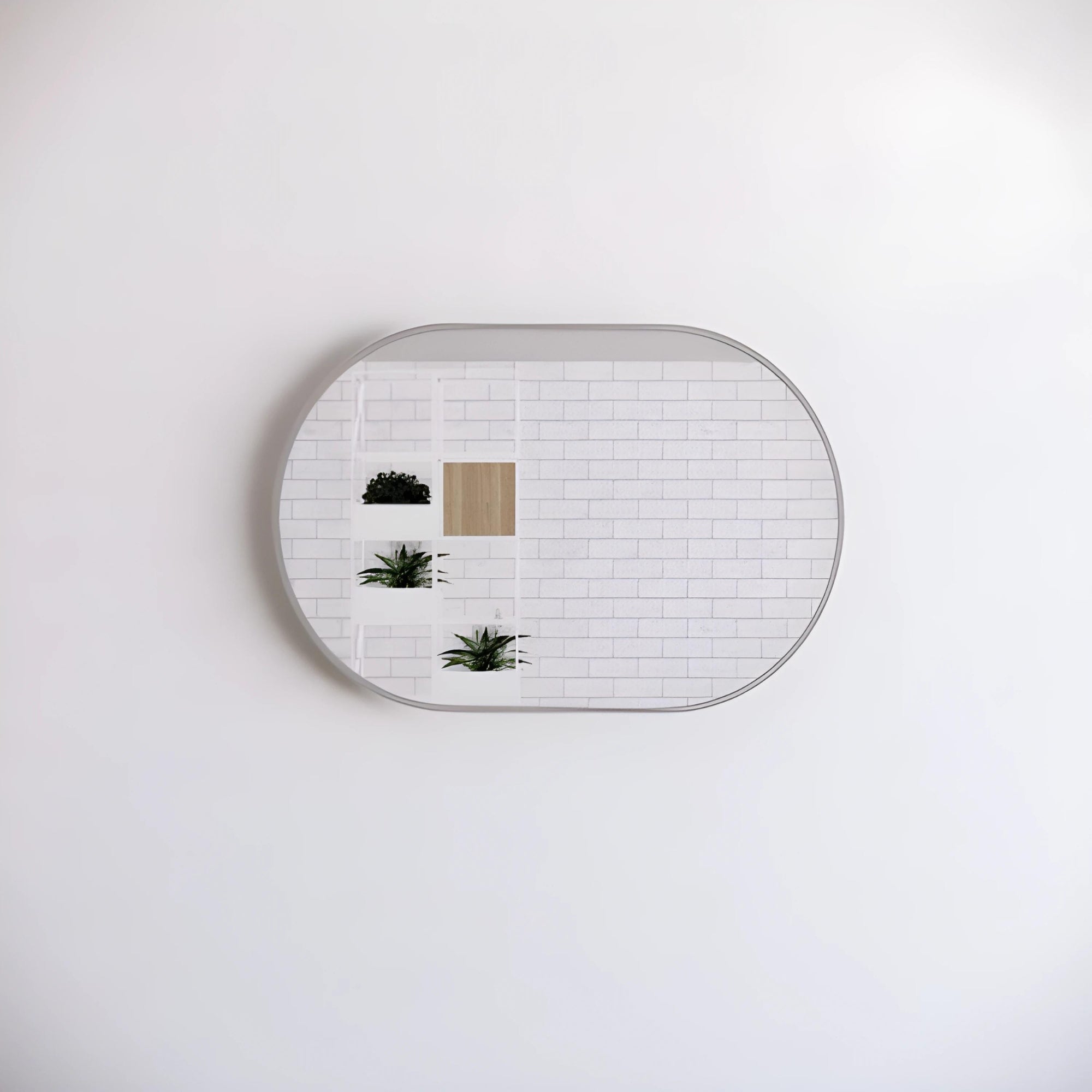 RIVA FRAMED OVAL MIRROR WALL MOUNTED BRUSHED NICKEL 900X600MM