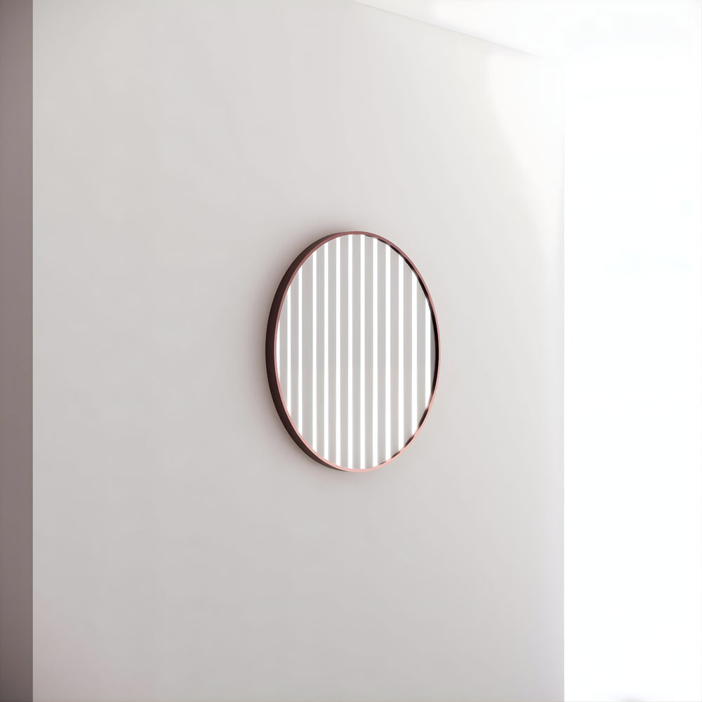 RIVA FRAMED ROUND MIRROR WALL MOUNTED BRUSHED COPPER 600X600MM