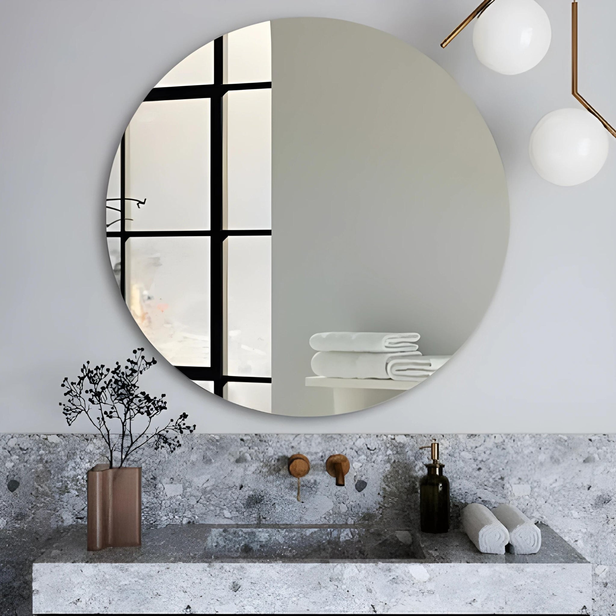 RIVA FRAMELESS PENCIL EDGE ROUND MIRROR WALL MOUNTED 600X600MM