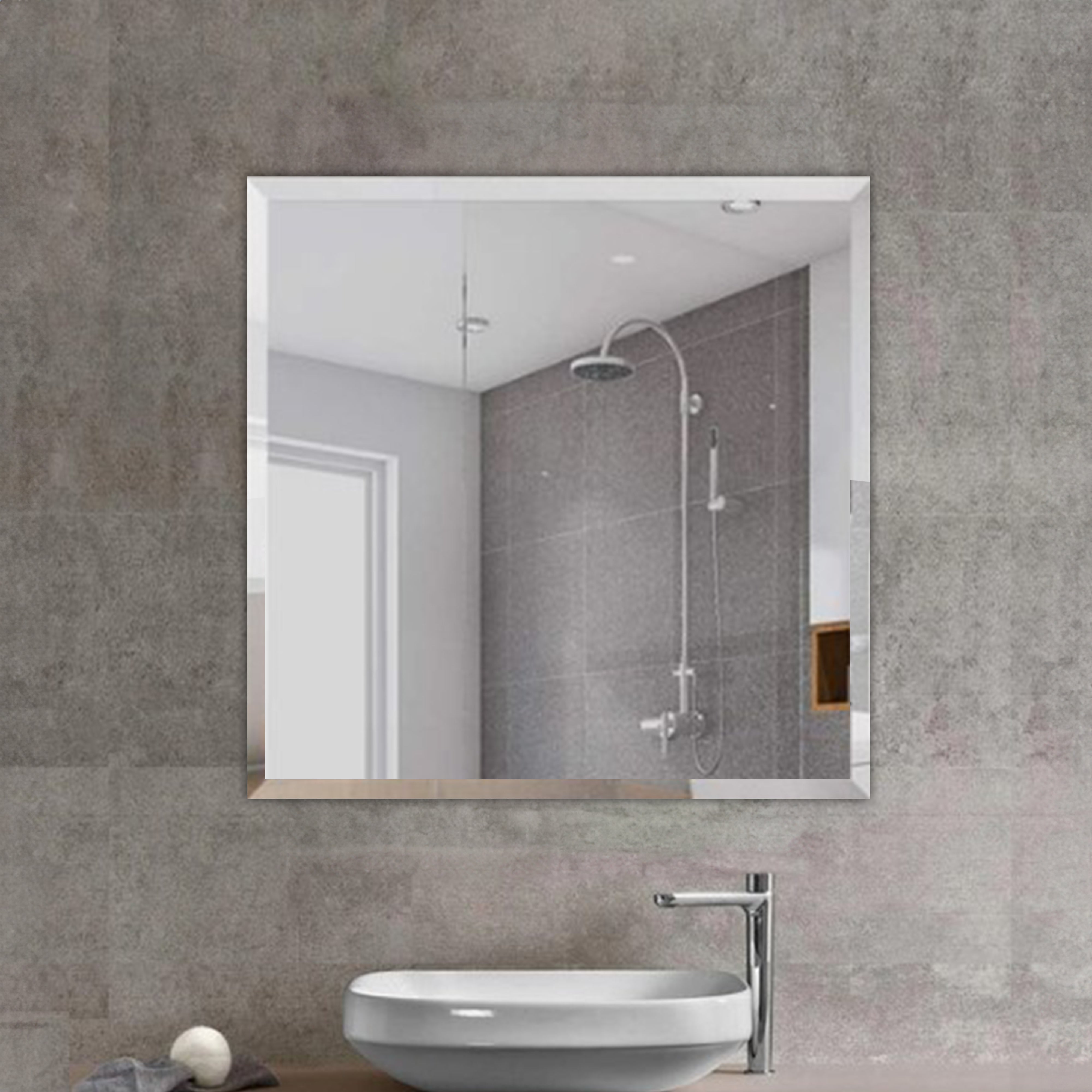 RIVA FRAMELESS BEVEL EDGE SQUARE MIRROR WALL MOUNTED 750X750MM