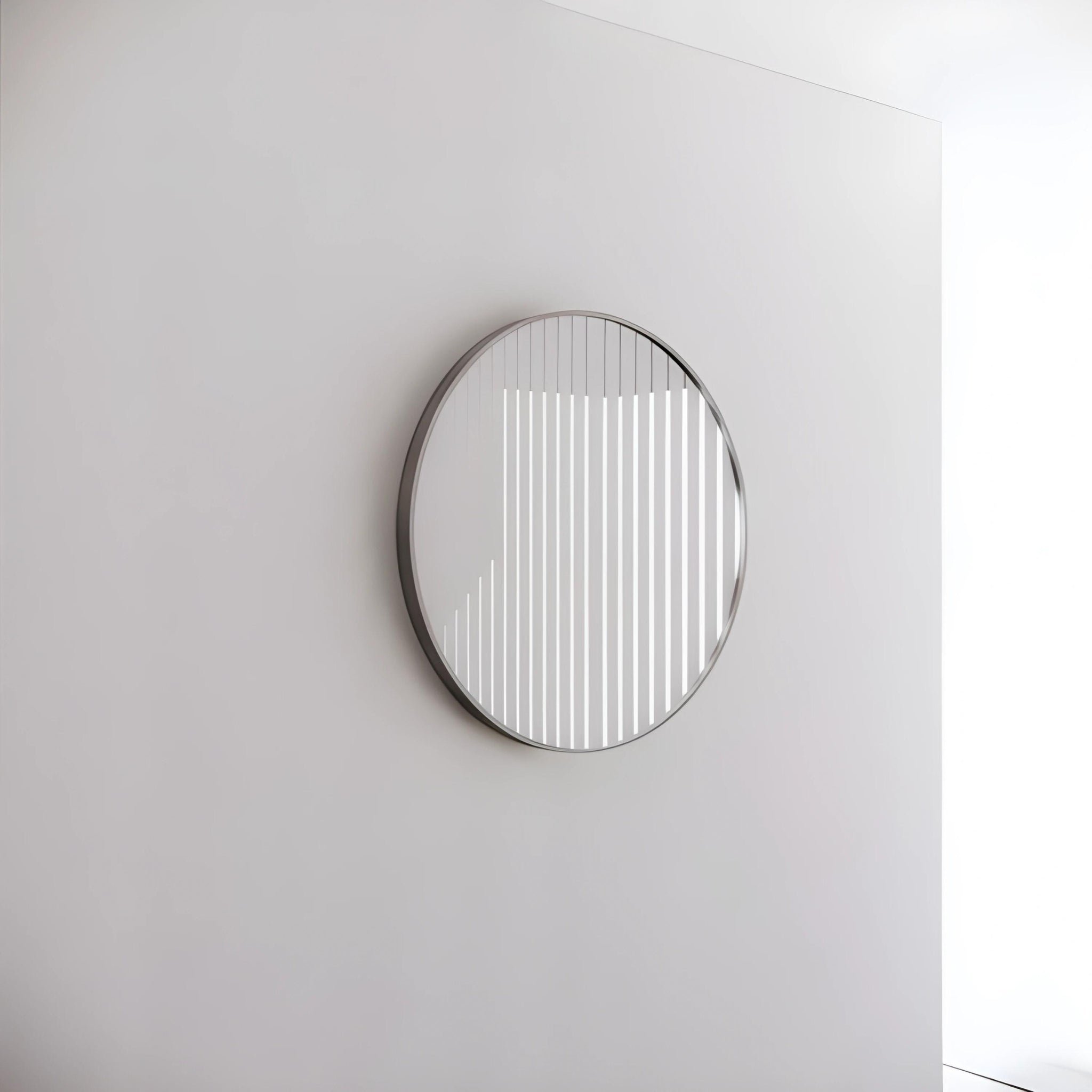 RIVA FRAMED ROUND MIRROR WALL MOUNTED BRUSHED NICKEL 600X600MM