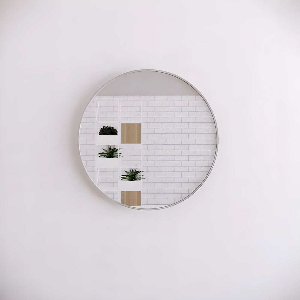 RIVA FRAMED ROUND MIRROR WALL MOUNTED BRUSHED NICKEL 600X600MM