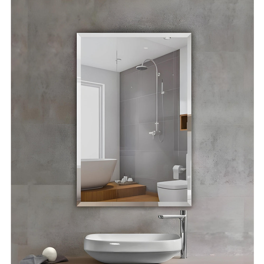 RIVA FRAMELESS BEVEL EDGE RECTANGULAR MIRROR WALL MOUNTED 600X750MM