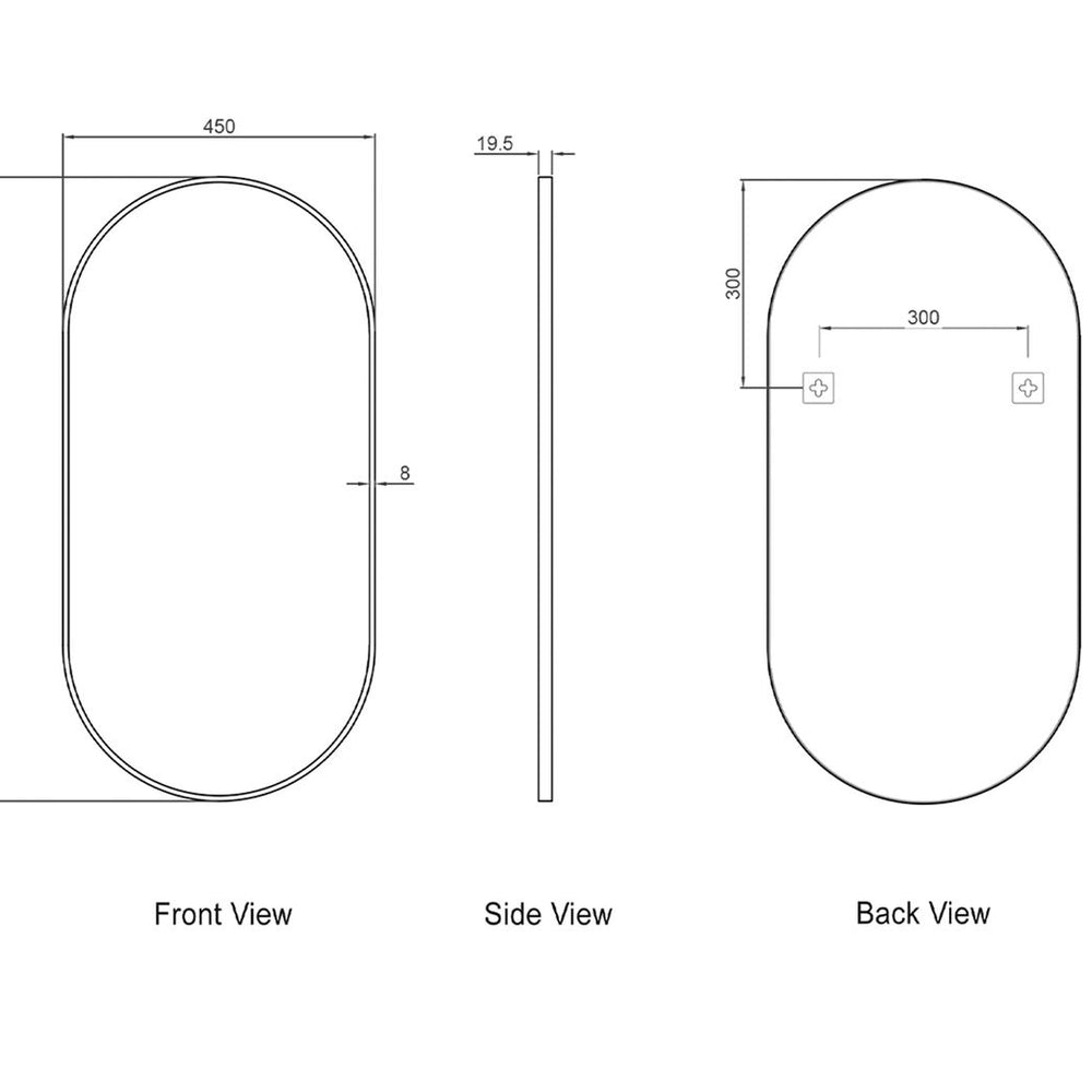 OTTI NOOSA BLACK OVAL MIRROR 450X900MM