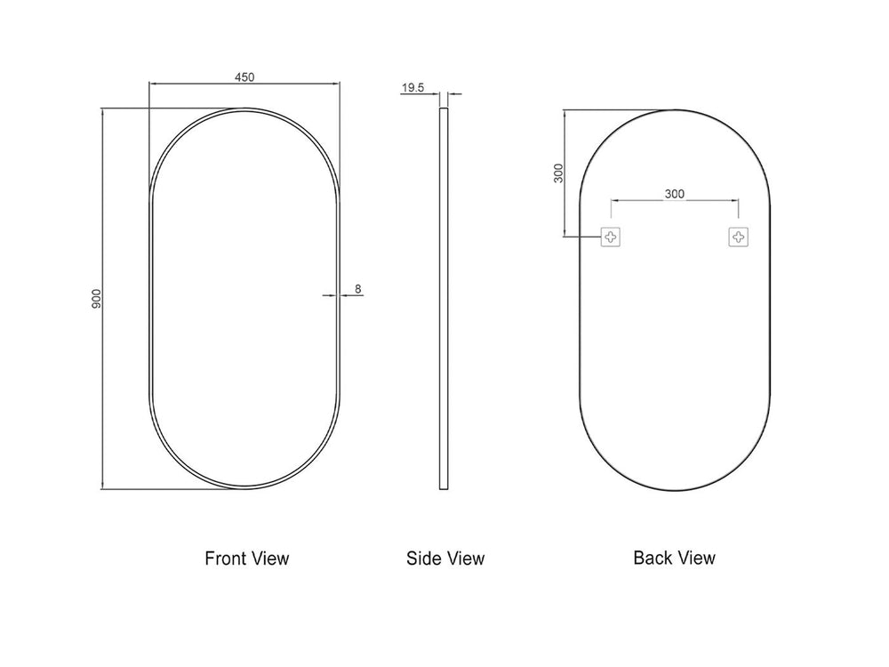 OTTI NOOSA BLACK OVAL MIRROR 450X900MM
