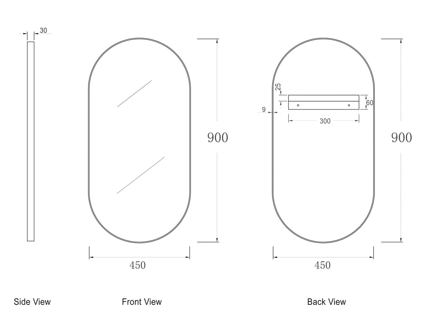 OTTI NOOSA GOLD OVAL MIRROR 450X900MM
