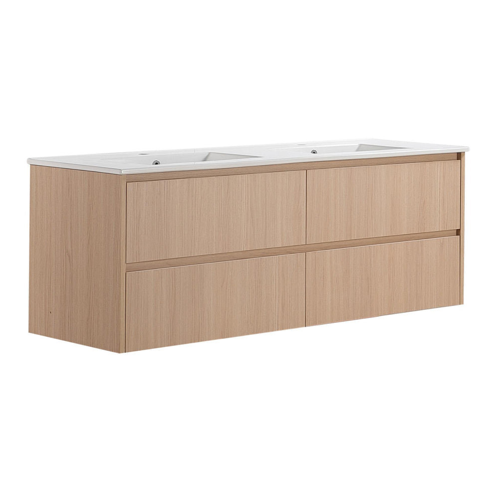 LUKKA GLADSTONE MODERN SANDY OAK 1500MM DOUBLE BOWL WALL HUNG VANITY