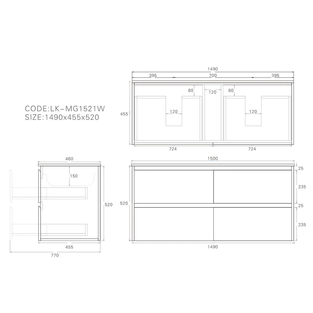 LUKKA GLADSTONE MODERN SANDY OAK 1500MM DOUBLE BOWL WALL HUNG VANITY