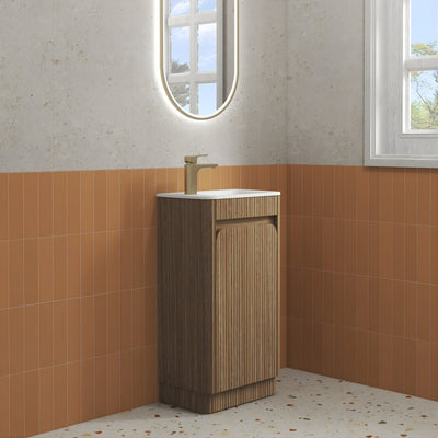 AULIC MINI HARTELLE HARVEST OAK 450MM SPACE SAVING FLOOR STANDING VANITY