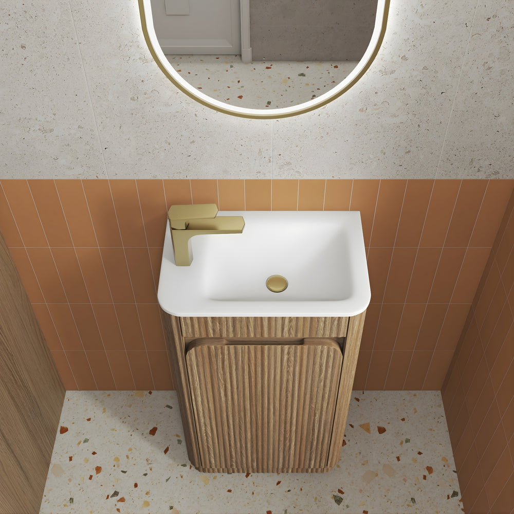 AULIC MINI HARTELLE HARVEST OAK 450MM SPACE SAVING FLOOR STANDING VANITY