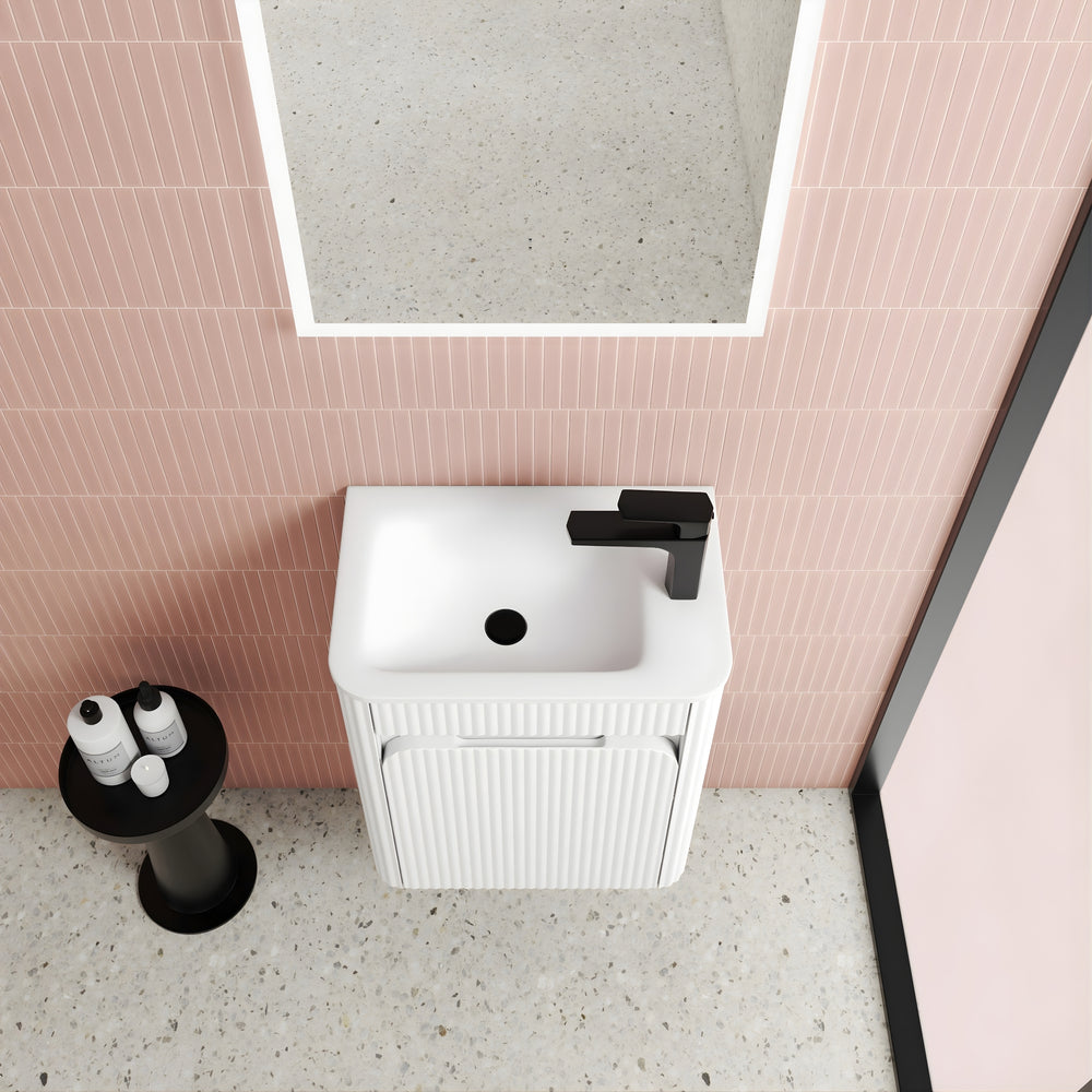 AULIC MINI HARTELLE MATTE WHITE 450MM SPACE SAVING WALL HUNG VANITY