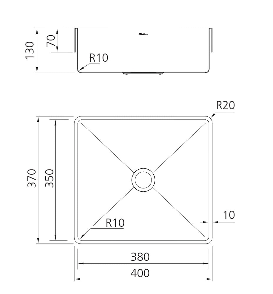 OLIVERI MILAN RECTANGULAR STAINLESS STEEL INSET BASIN BLACK 400MM