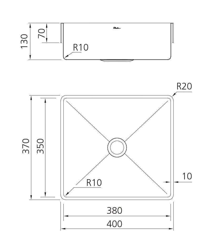 OLIVERI MILAN RECTANGULAR STAINLESS STEEL INSET BASIN COPPER 400MM