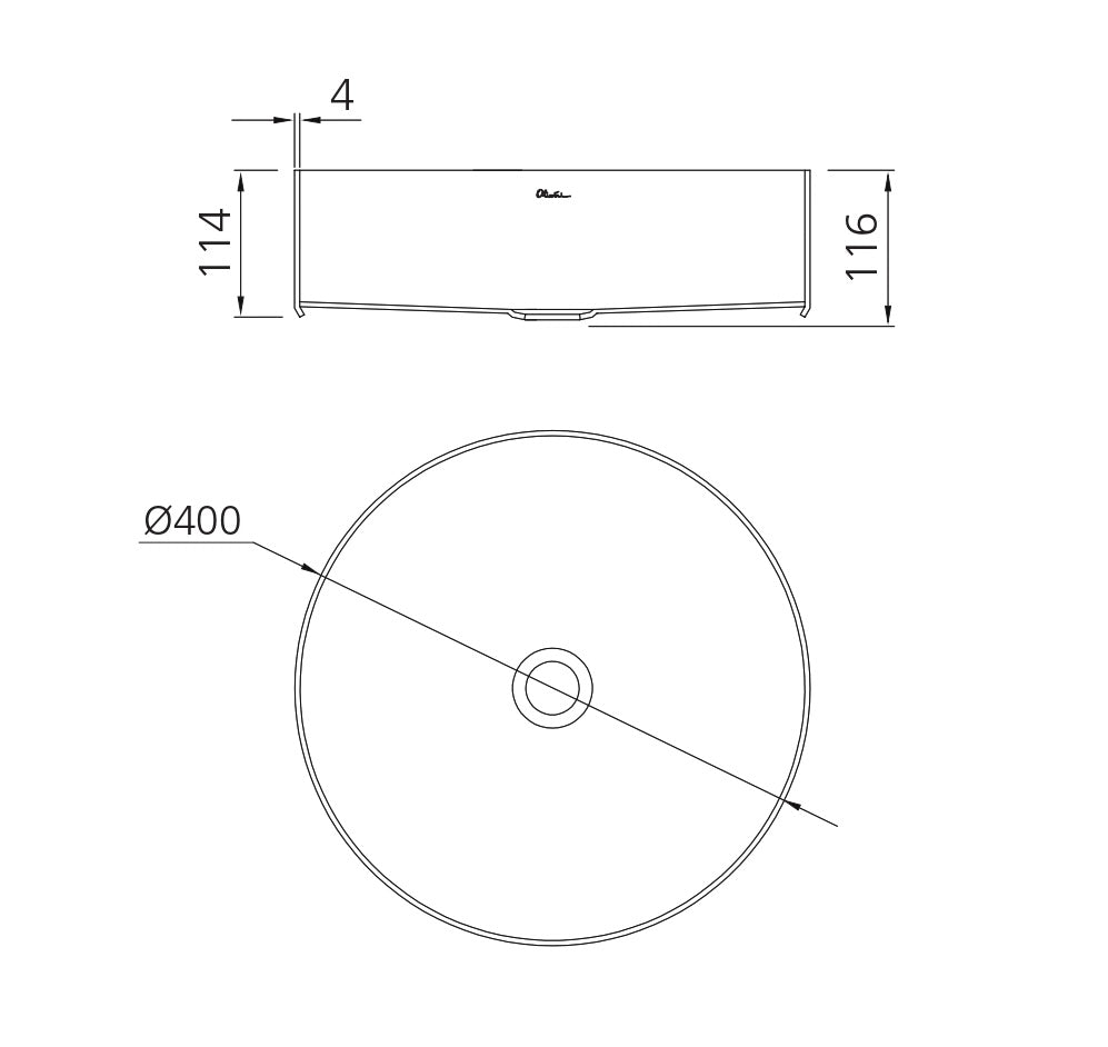 OLIVERI MILAN ROUND STAINLESS STEEL COUNTER TOP BASIN BLACK 400MM