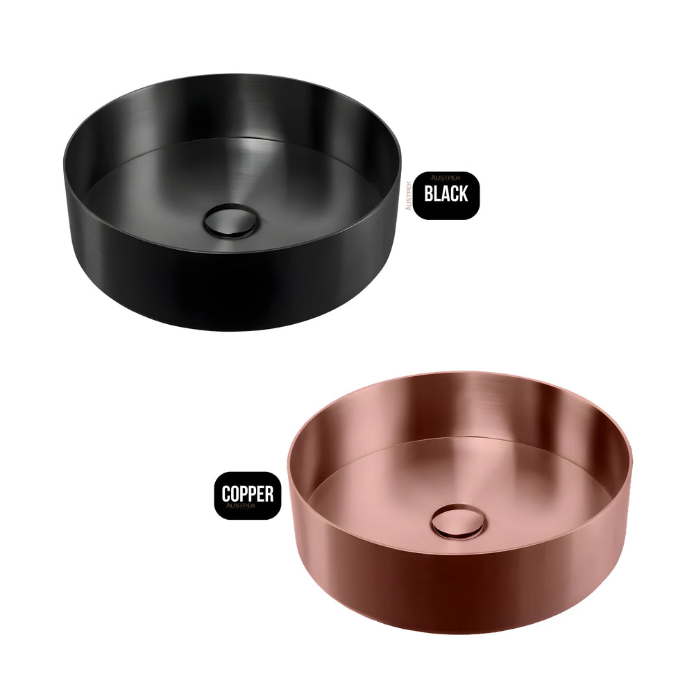 OLIVERI MILAN ROUND STAINLESS STEEL COUNTER TOP BASIN BLACK 400MM