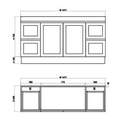 RIVA MIAMI MATTE WHITE 1500MM DOUBLE BOWL FLOOR STANDING VANITY