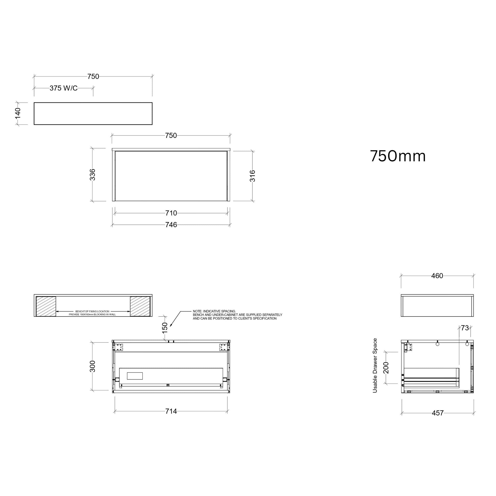 TIMBERLINE MILAN CUSTOM WALL HUNG VANITY (ALL SIZING)