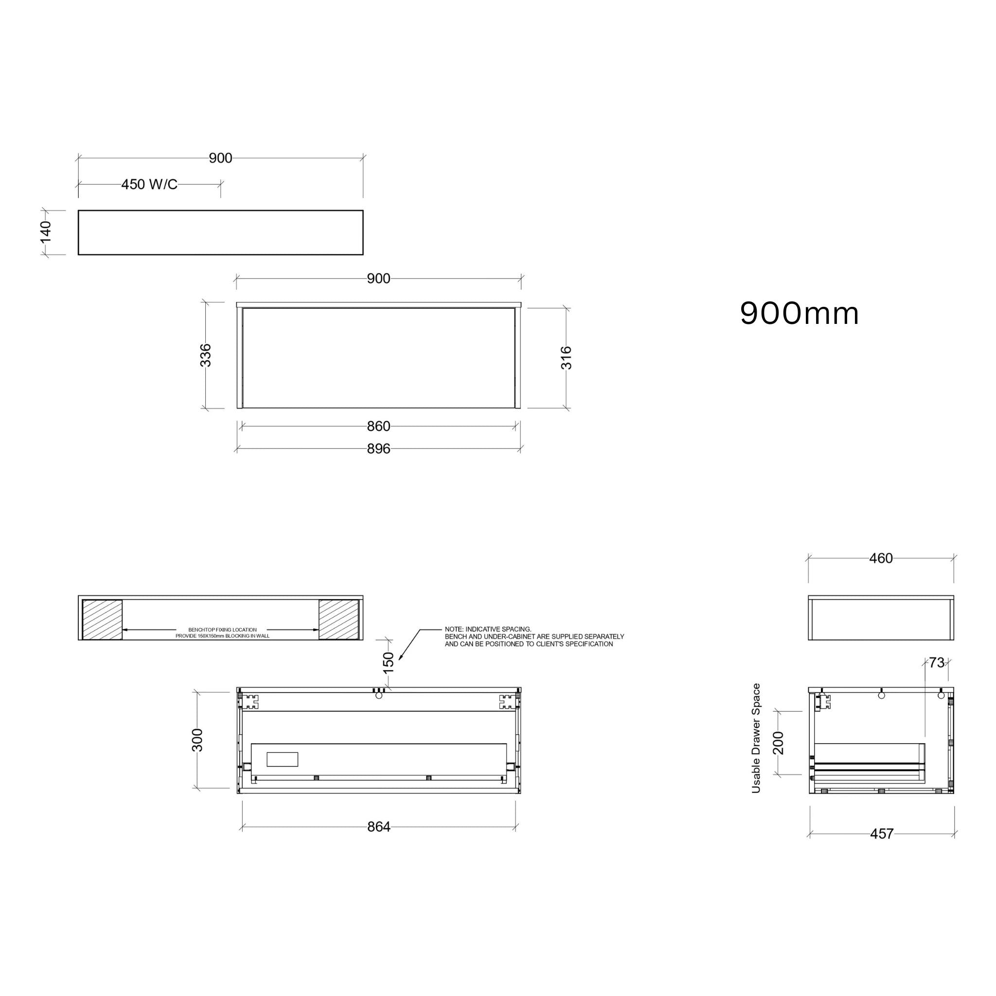 TIMBERLINE MILAN CUSTOM WALL HUNG VANITY (ALL SIZING)