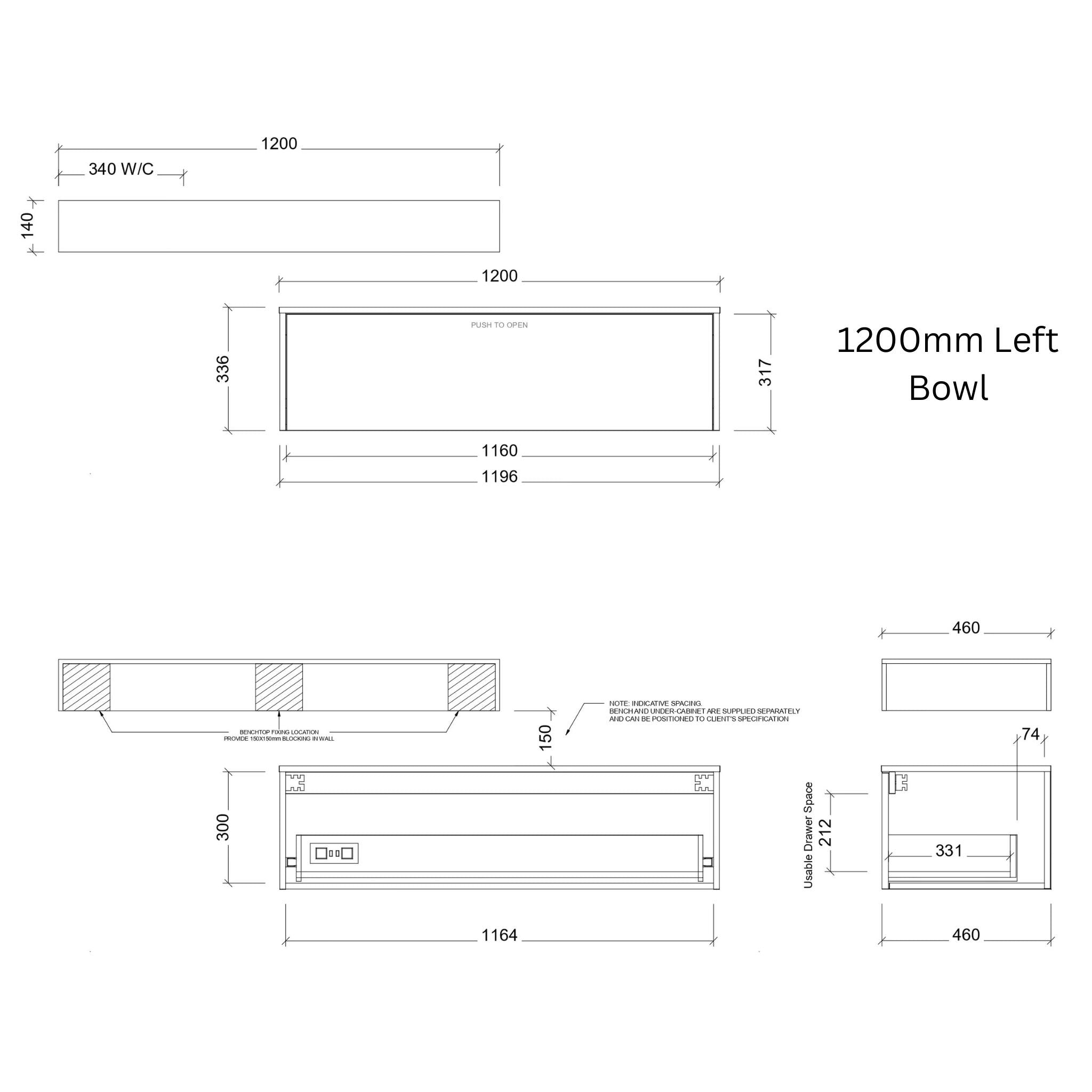 TIMBERLINE MILAN CUSTOM WALL HUNG VANITY (ALL SIZING)