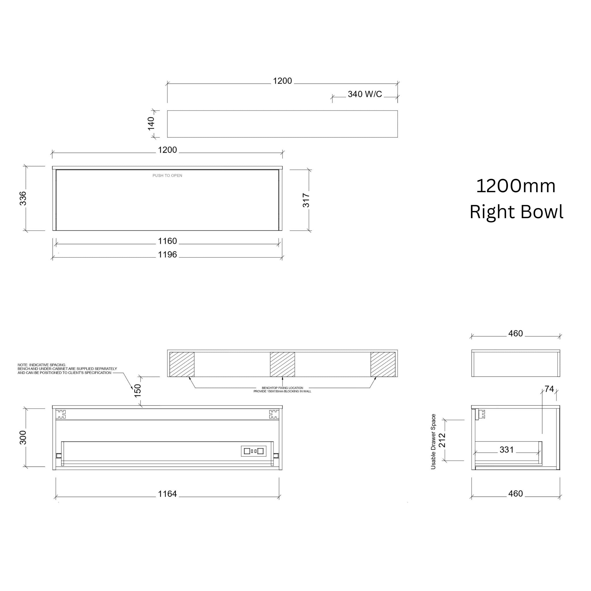 TIMBERLINE MILAN CUSTOM WALL HUNG VANITY (ALL SIZING)