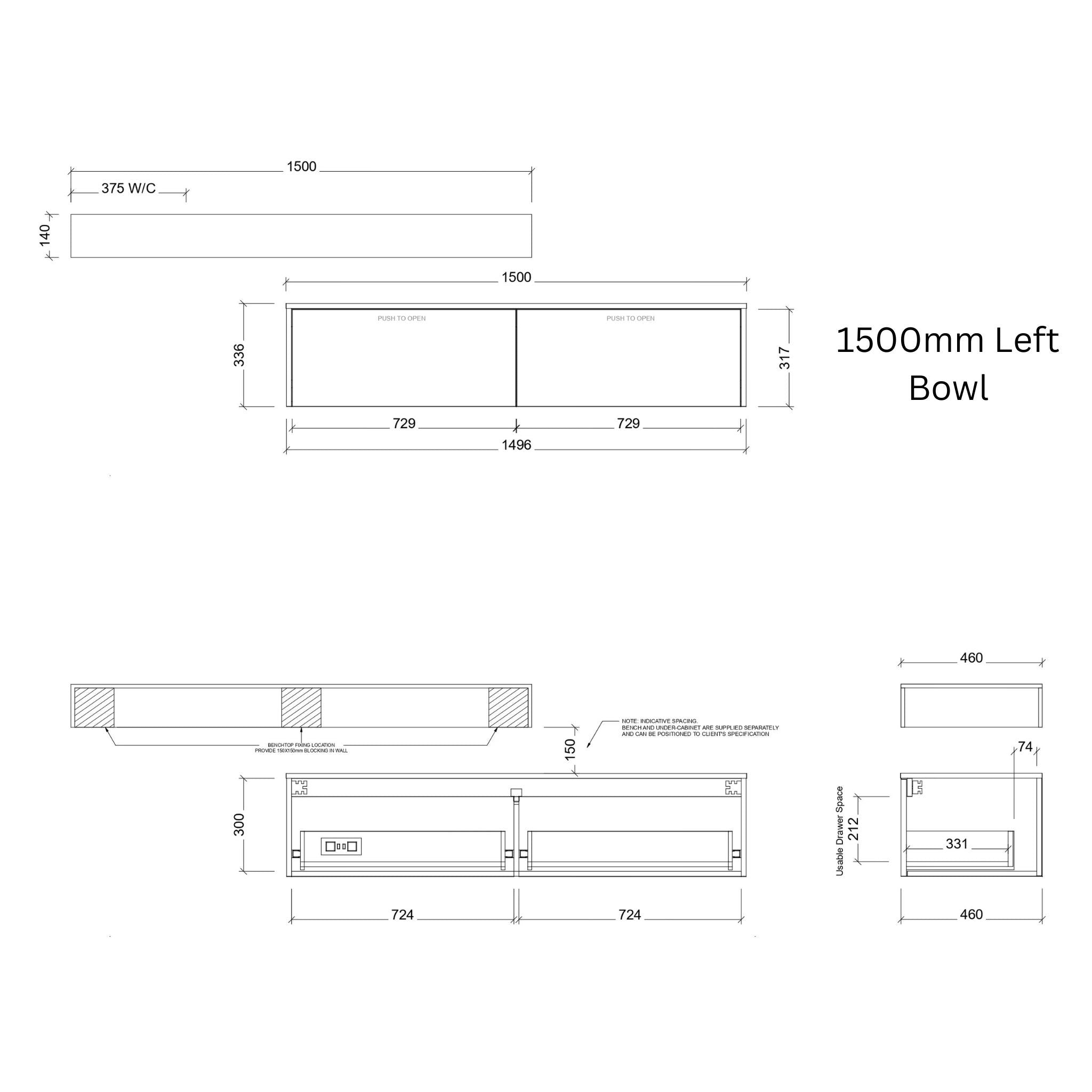 TIMBERLINE MILAN CUSTOM WALL HUNG VANITY (ALL SIZING)