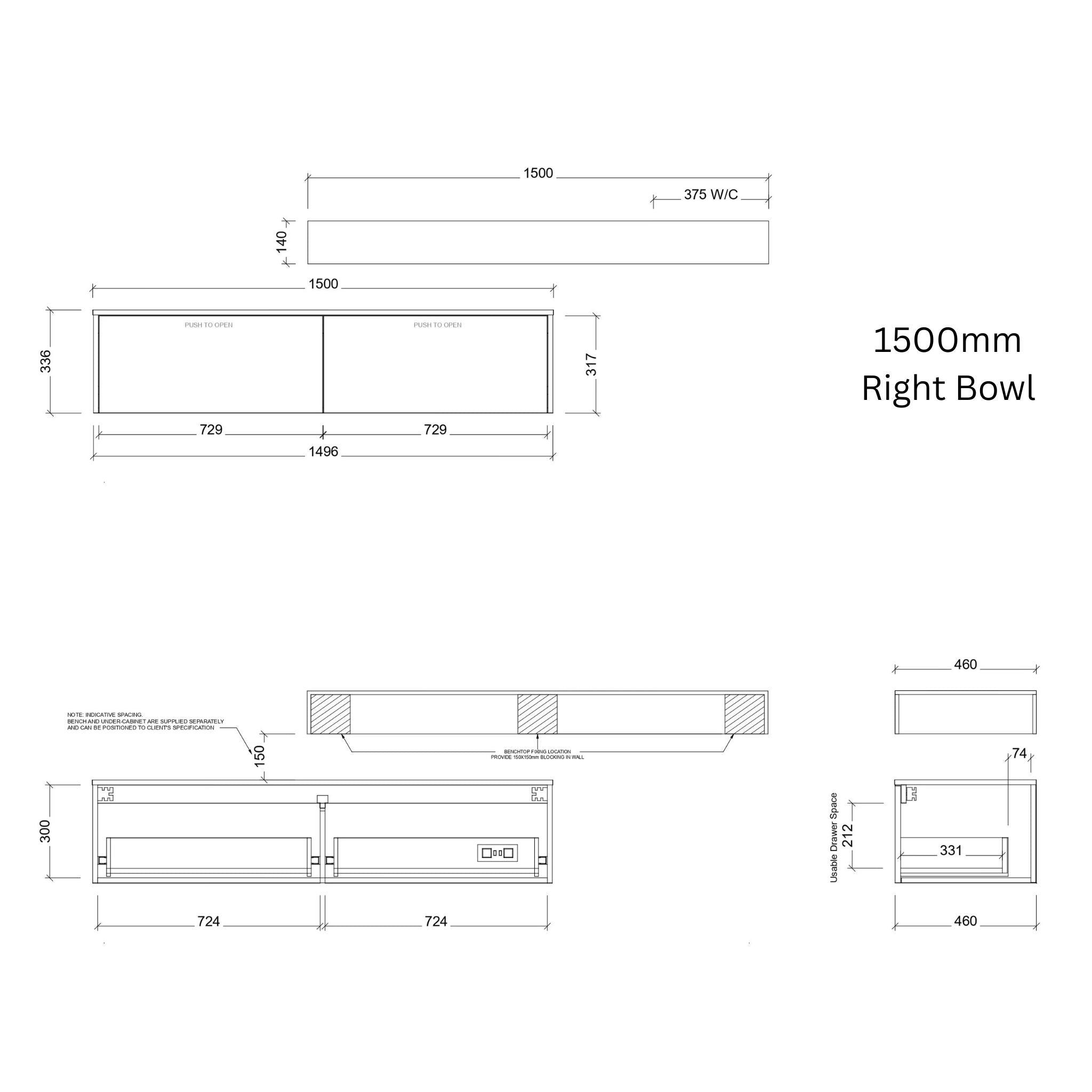 TIMBERLINE MILAN CUSTOM WALL HUNG VANITY (ALL SIZING)