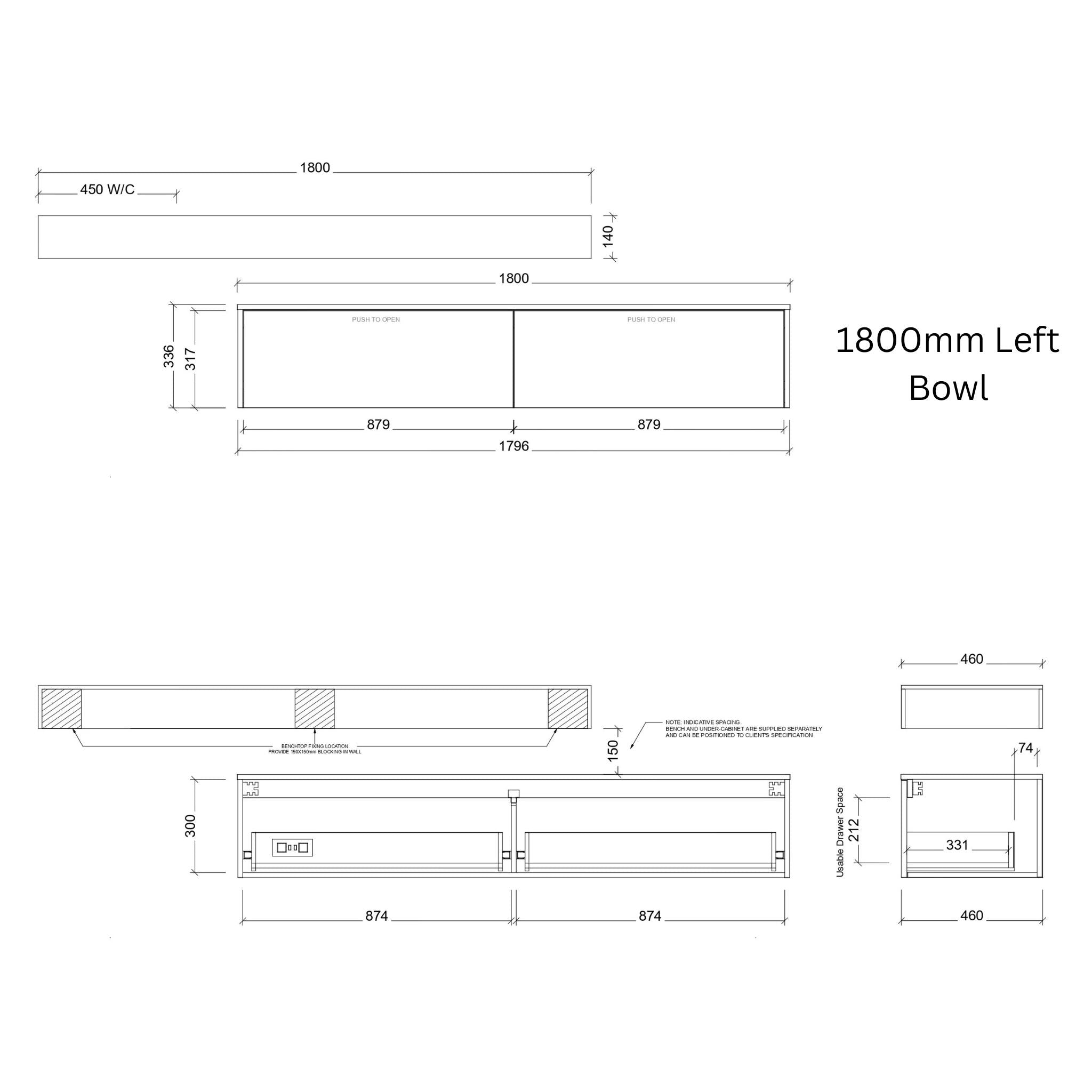 TIMBERLINE MILAN CUSTOM WALL HUNG VANITY (ALL SIZING)