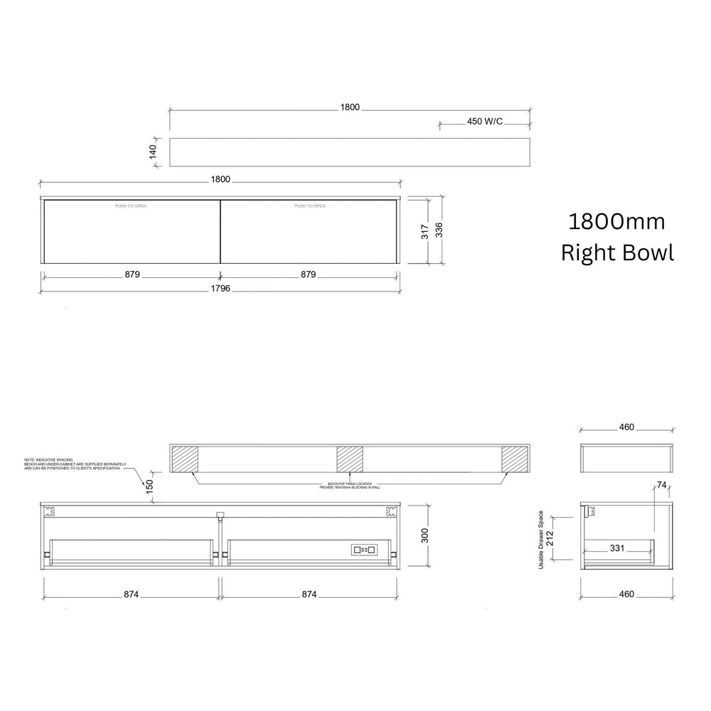 TIMBERLINE MILAN CUSTOM WALL HUNG VANITY (ALL SIZING)